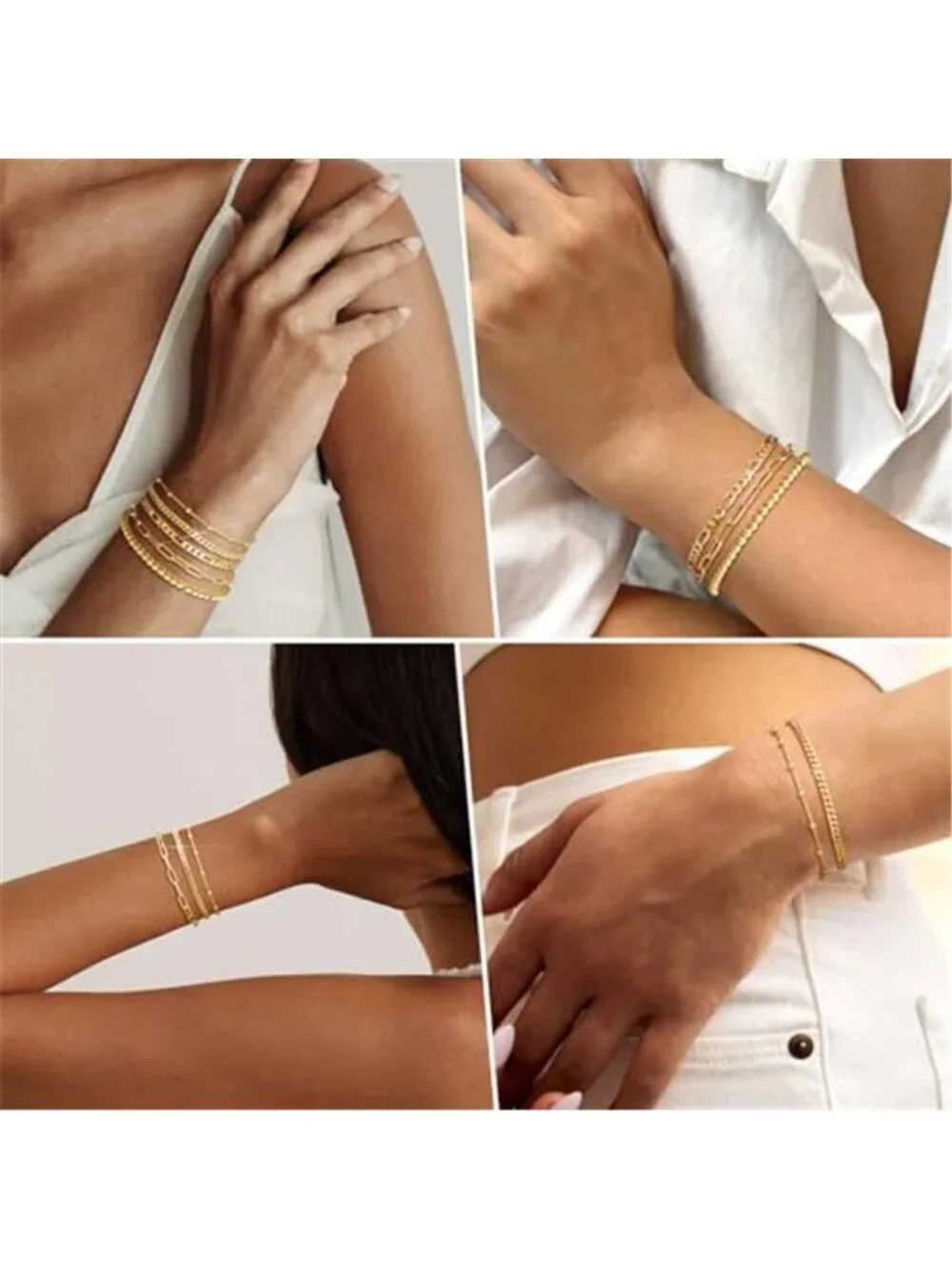 5PCS Women's Gold Bracelets 14K Gold Plated Stackable Bracelet Stack Set